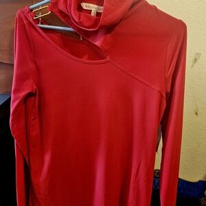 Willow & Clay Red Asymmetrical Cutout Turtleneck Sweater